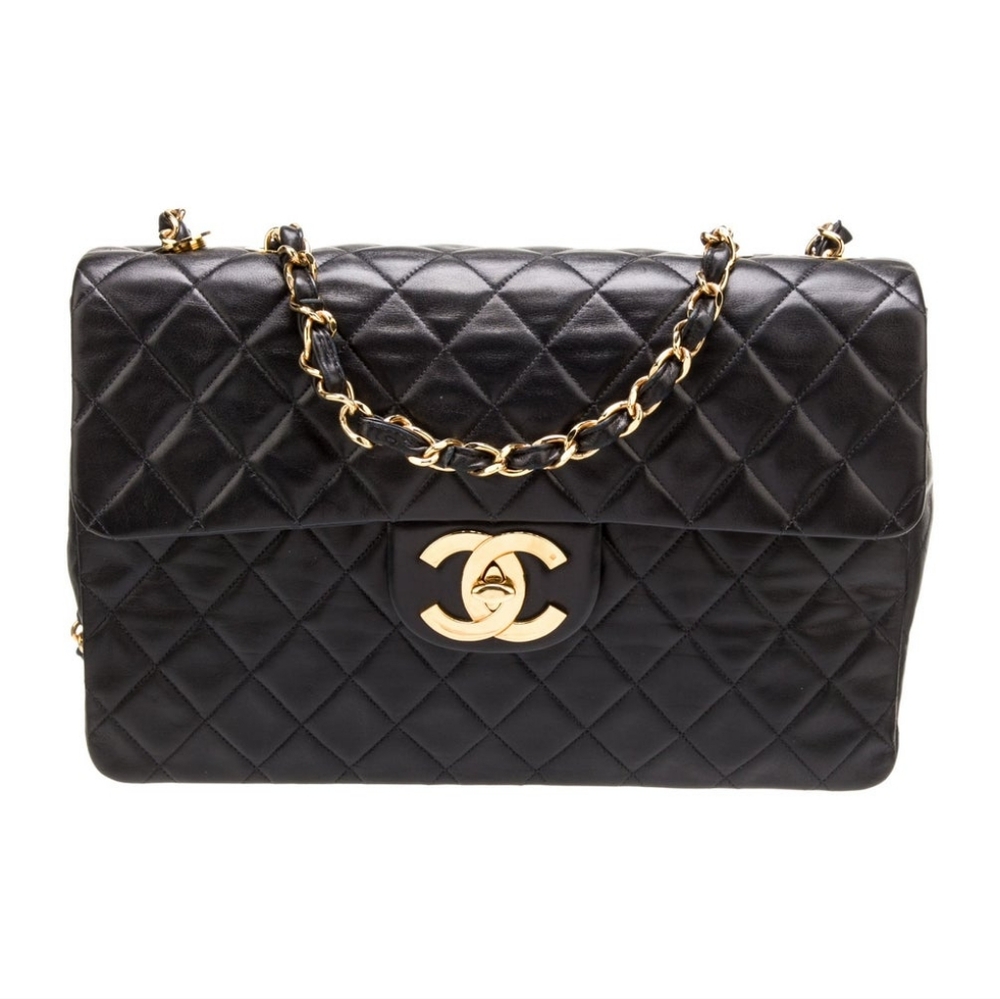 CHANEL Jumbo Shoulder Bag Black Leather